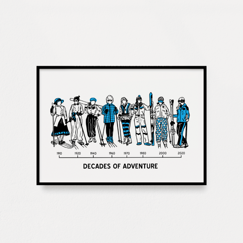 "Decades of Ski Adventure" Poster - Intrigue Ink Visit Bozeman, Unique Shopping Boutique in Montana, Work from Home Clothes for Women