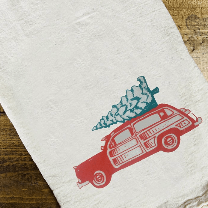 "Woody" Holiday Dish Towel - Intrigue Ink Visit Bozeman, Unique Shopping Boutique in Montana, Work from Home Clothes for Women