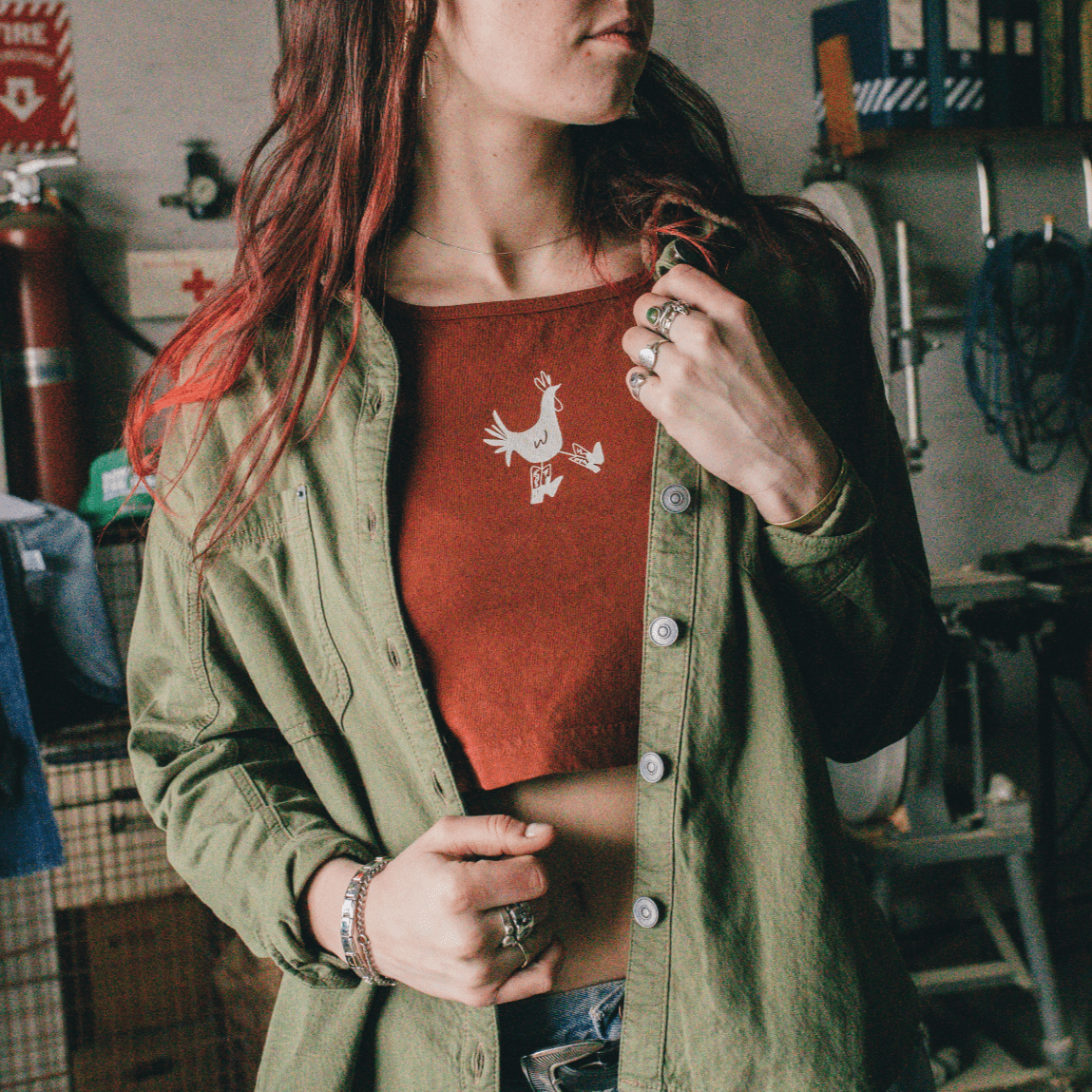 "Cowboy Chicken" Crop Tank in Saddle - Intrigue Ink Visit Bozeman, Unique Shopping Boutique in Montana, Work from Home Clothes for Women