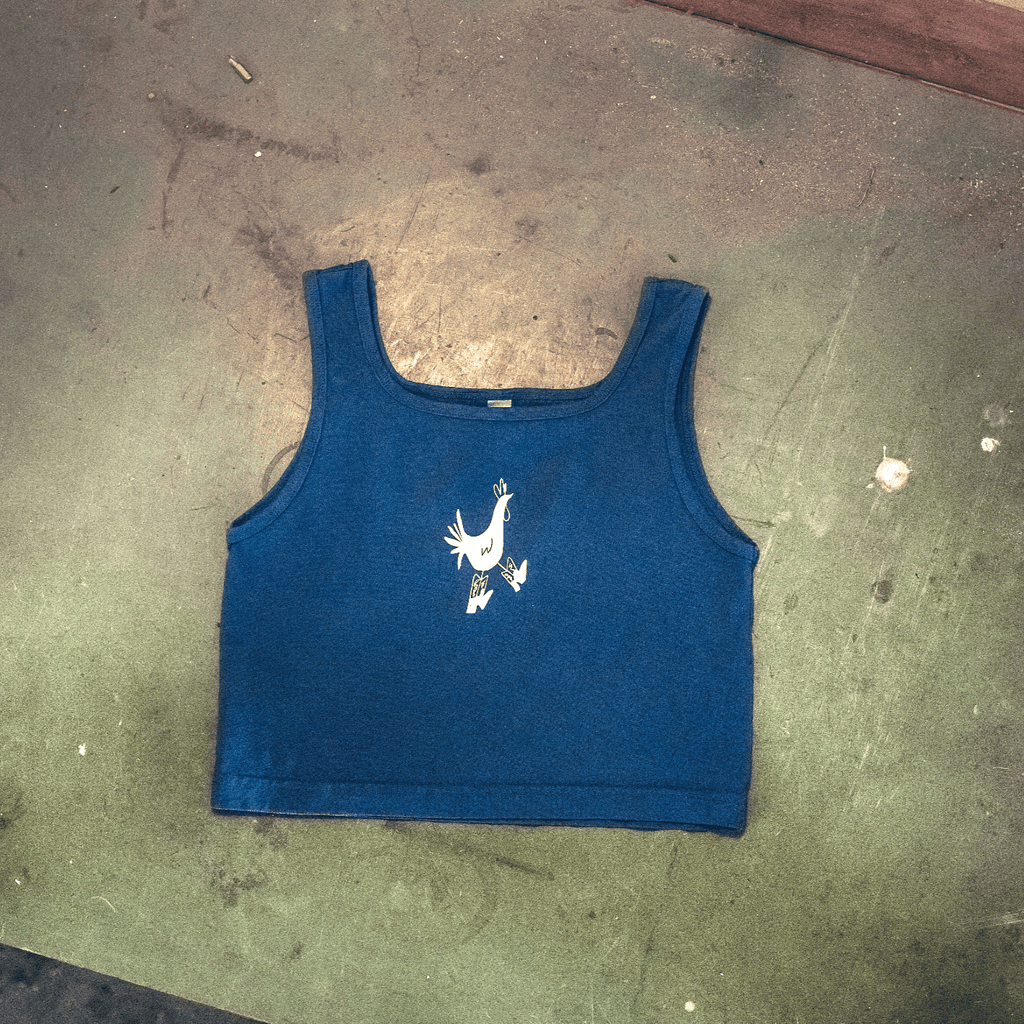 "Cowboy Chicken" Crop Tank in Blue - Intrigue Ink Visit Bozeman, Unique Shopping Boutique in Montana, Work from Home Clothes for Women