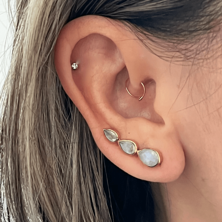 Triple Teardrop Faceted Stone Brass Ear Climber - Intrigue Ink Visit Bozeman, Unique Shopping Boutique in Montana, Work from Home Clothes for Women