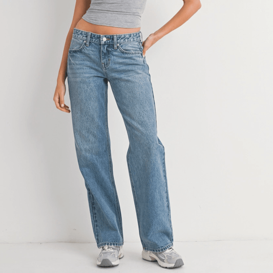 Low Rise Straight Jeans - Medium Wash - Intrigue Ink Visit Bozeman, Unique Shopping Boutique in Montana, Work from Home Clothes for Women