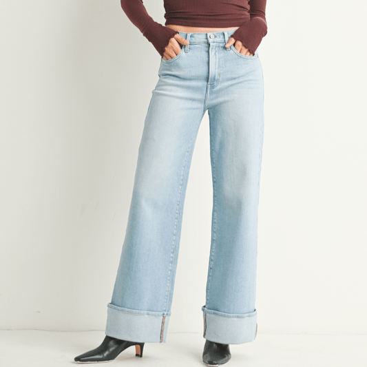 Cuffed Palazzo Light Denim - Intrigue Ink Visit Bozeman, Unique Shopping Boutique in Montana, Work from Home Clothes for Women