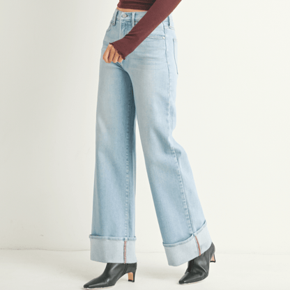 Cuffed Palazzo Light Denim - Intrigue Ink Visit Bozeman, Unique Shopping Boutique in Montana, Work from Home Clothes for Women