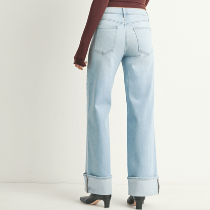 Cuffed Palazzo Light Denim - Intrigue Ink Visit Bozeman, Unique Shopping Boutique in Montana, Work from Home Clothes for Women