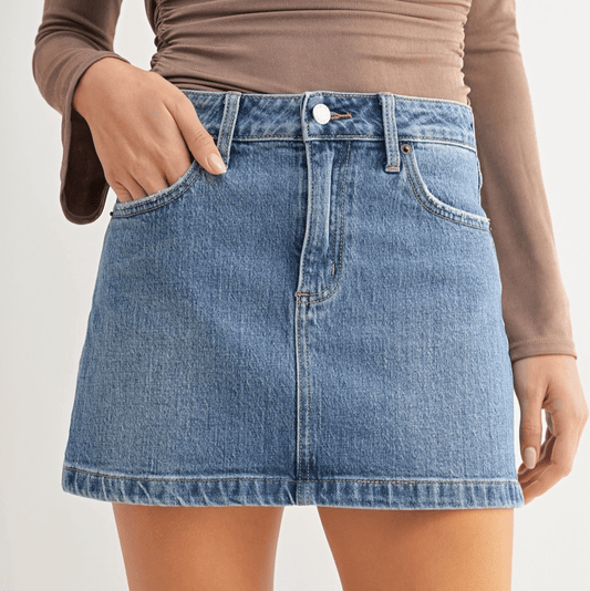 Micro Skirt With Slit - Medium Denim - Intrigue Ink Visit Bozeman, Unique Shopping Boutique in Montana, Work from Home Clothes for Women