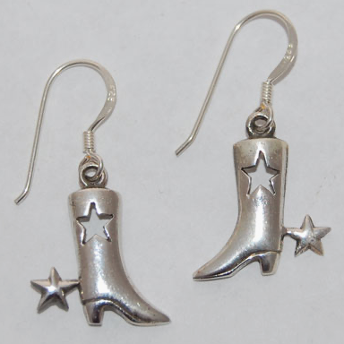 Cowboy Boot Earrings - Silver