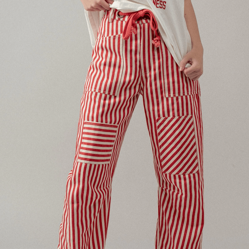 Railroad Stripe Utility Pants - Red - Intrigue Ink Visit Bozeman, Unique Shopping Boutique in Montana, Work from Home Clothes for Women