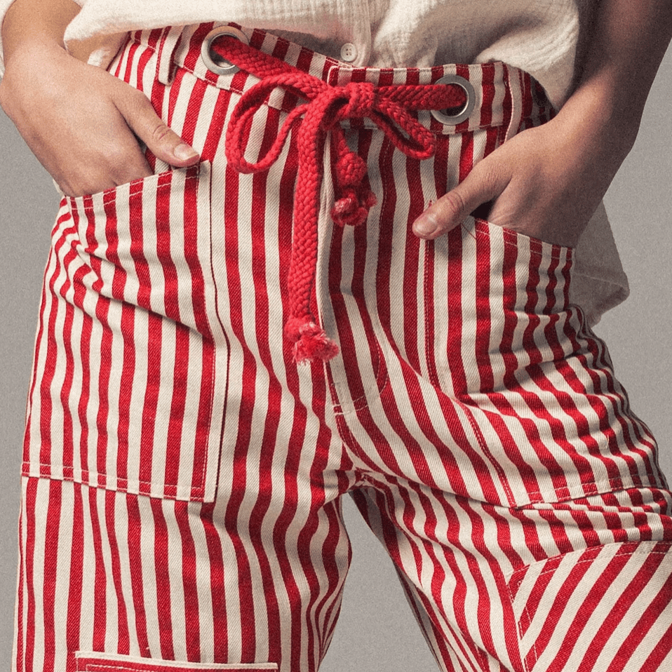 Railroad Stripe Utility Pants - Red - Intrigue Ink Visit Bozeman, Unique Shopping Boutique in Montana, Work from Home Clothes for Women