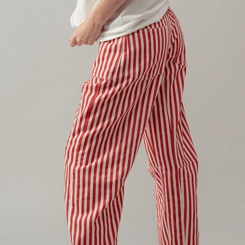 Railroad Stripe Utility Pants - Red - Intrigue Ink Visit Bozeman, Unique Shopping Boutique in Montana, Work from Home Clothes for Women