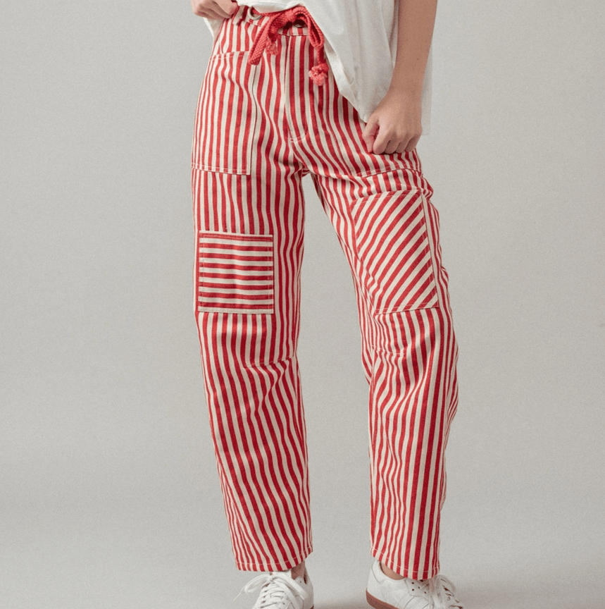 Railroad Stripe Utility Pants - Red - Intrigue Ink Visit Bozeman, Unique Shopping Boutique in Montana, Work from Home Clothes for Women