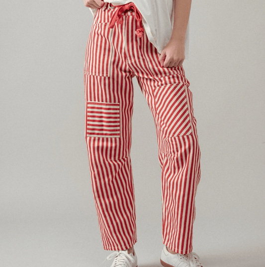 Railroad Stripe Utility Pants - Red - Intrigue Ink Visit Bozeman, Unique Shopping Boutique in Montana, Work from Home Clothes for Women