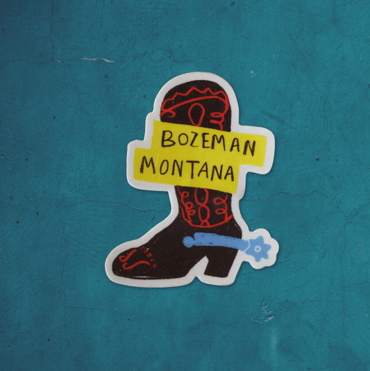"Bozeman Boot" Sticker - Intrigue Ink Visit Bozeman, Unique Shopping Boutique in Montana, Work from Home Clothes for Women