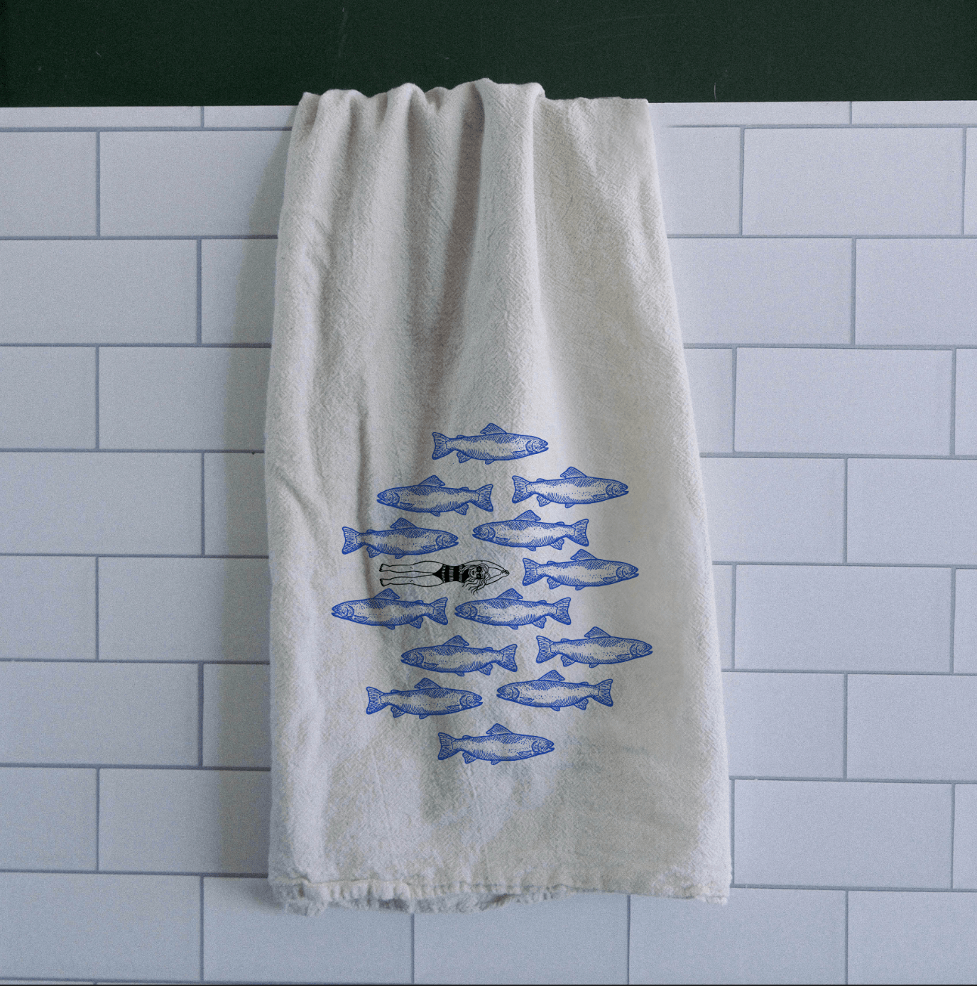 "Swims with the Fishes" Tea Towel - Intrigue Ink Visit Bozeman, Unique Shopping Boutique in Montana, Work from Home Clothes for Women