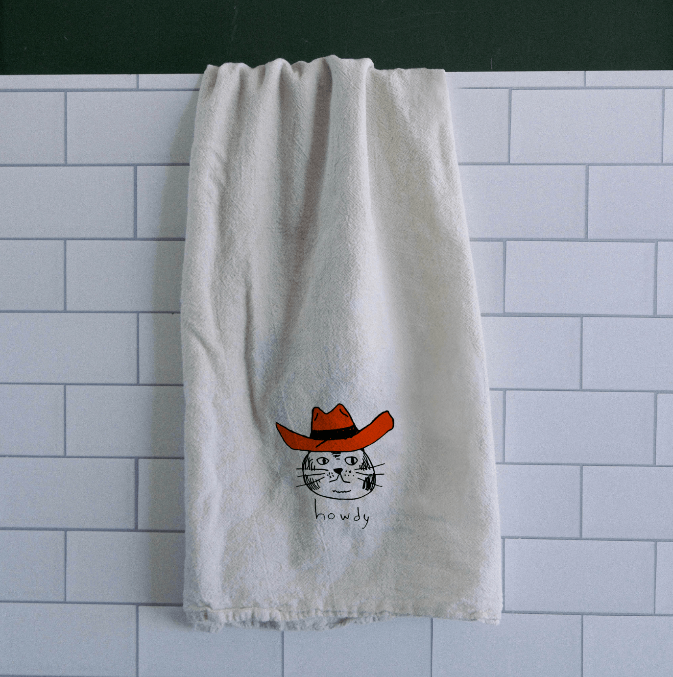 "Howdy Cat" Tea Towel - Intrigue Ink Visit Bozeman, Unique Shopping Boutique in Montana, Work from Home Clothes for Women