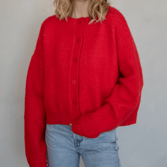Alyssa Cardigan - Red - Intrigue Ink Visit Bozeman, Unique Shopping Boutique in Montana, Work from Home Clothes for Women