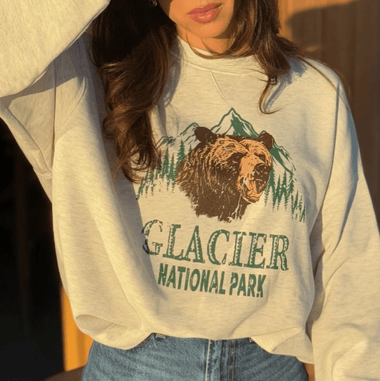 Glacier National Park Crew - Heather Grey - Intrigue Ink Visit Bozeman, Unique Shopping Boutique in Montana, Work from Home Clothes for Women