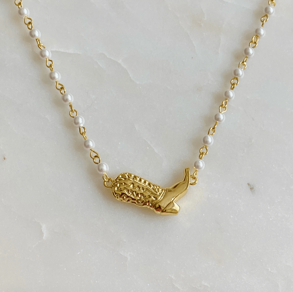 Cowgirl Boot Pearl Chain Necklace - Intrigue Ink Visit Bozeman, Unique Shopping Boutique in Montana, Work from Home Clothes for Women