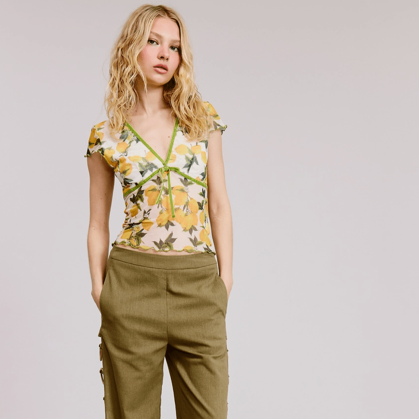 Fruit Print Mesh Blouse - Lemon - Intrigue Ink Visit Bozeman, Unique Shopping Boutique in Montana, Work from Home Clothes for Women