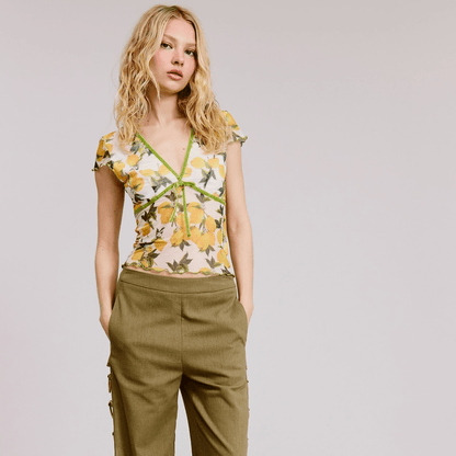 Fruit Print Mesh Blouse - Lemon - Intrigue Ink Visit Bozeman, Unique Shopping Boutique in Montana, Work from Home Clothes for Women