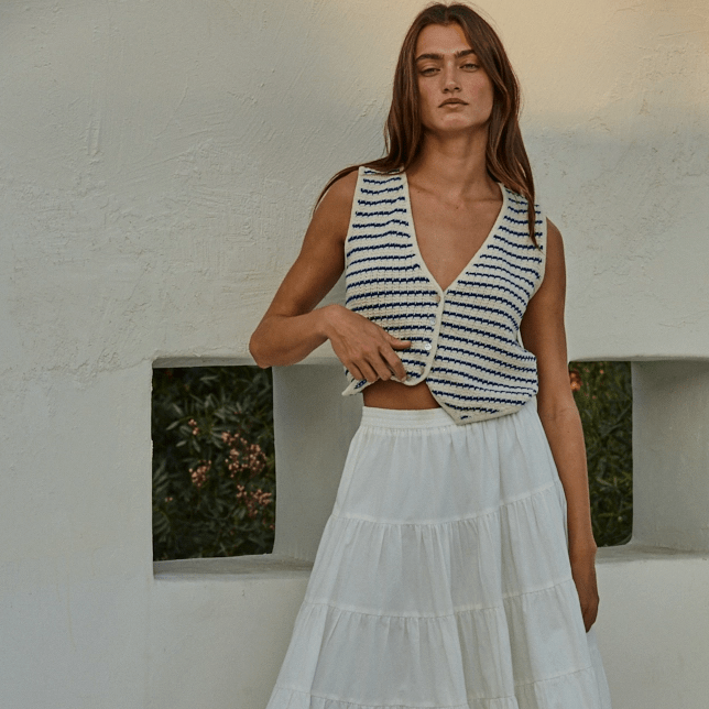 Stripe Knit Button Tank - Natural/Blue - Intrigue Ink Visit Bozeman, Unique Shopping Boutique in Montana, Work from Home Clothes for Women