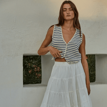 Stripe Knit Button Tank - Natural/Blue - Intrigue Ink Visit Bozeman, Unique Shopping Boutique in Montana, Work from Home Clothes for Women