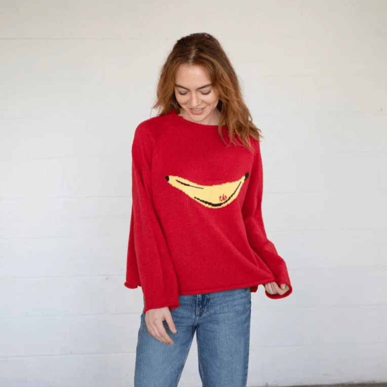 Banana Red Knit Sweater - Intrigue Ink Visit Bozeman, Unique Shopping Boutique in Montana, Work from Home Clothes for Women