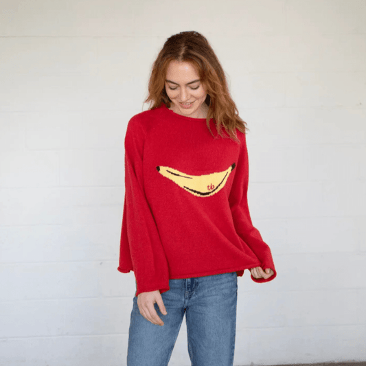 Banana Red Knit Sweater - Intrigue Ink Visit Bozeman, Unique Shopping Boutique in Montana, Work from Home Clothes for Women