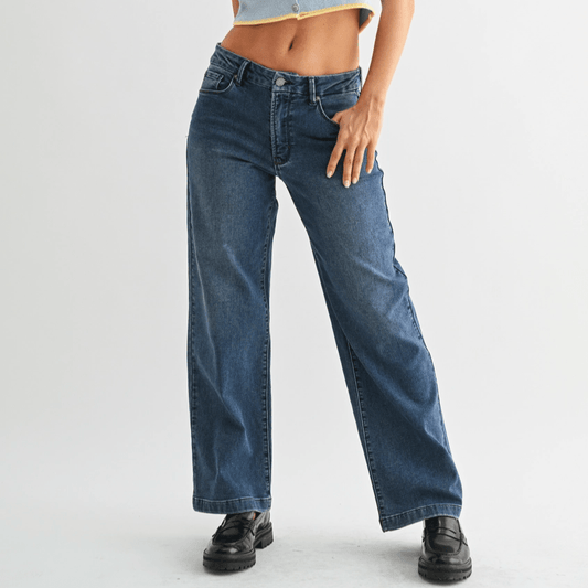 Slim Wide Leg Sweat Jean - Dark Denim - Intrigue Ink Visit Bozeman, Unique Shopping Boutique in Montana, Work from Home Clothes for Women