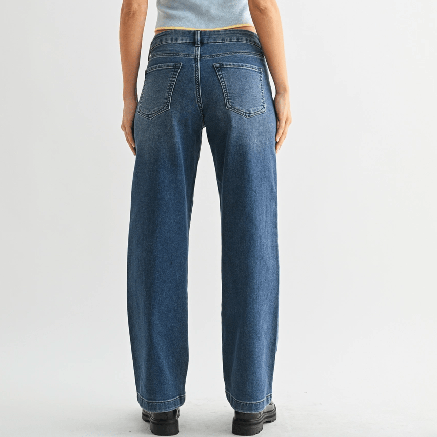Slim Wide Leg Sweat Jean - Dark Denim - Intrigue Ink Visit Bozeman, Unique Shopping Boutique in Montana, Work from Home Clothes for Women