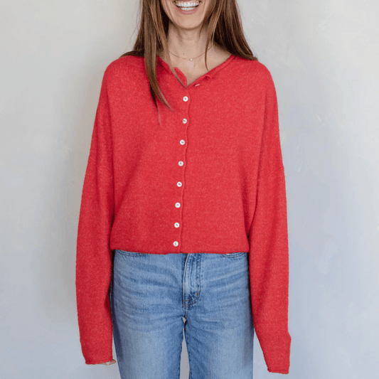 Button Up Cardigan - Red - Intrigue Ink Visit Bozeman, Unique Shopping Boutique in Montana, Work from Home Clothes for Women