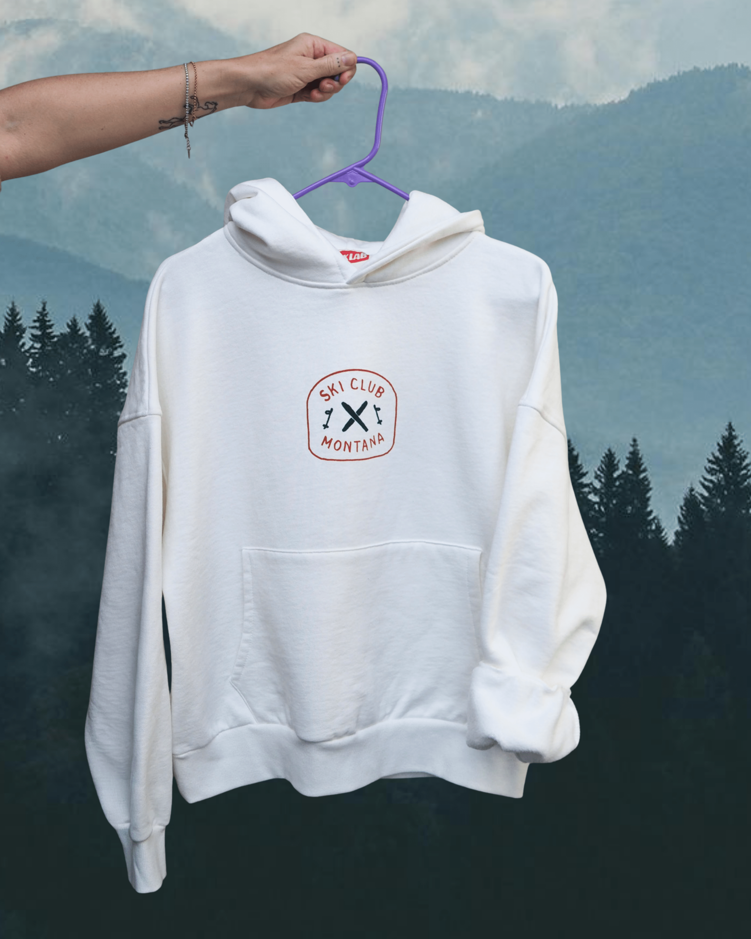 "Ski Club" Hoodie in White - Intrigue Ink Visit Bozeman, Unique Shopping Boutique in Montana, Work from Home Clothes for Women