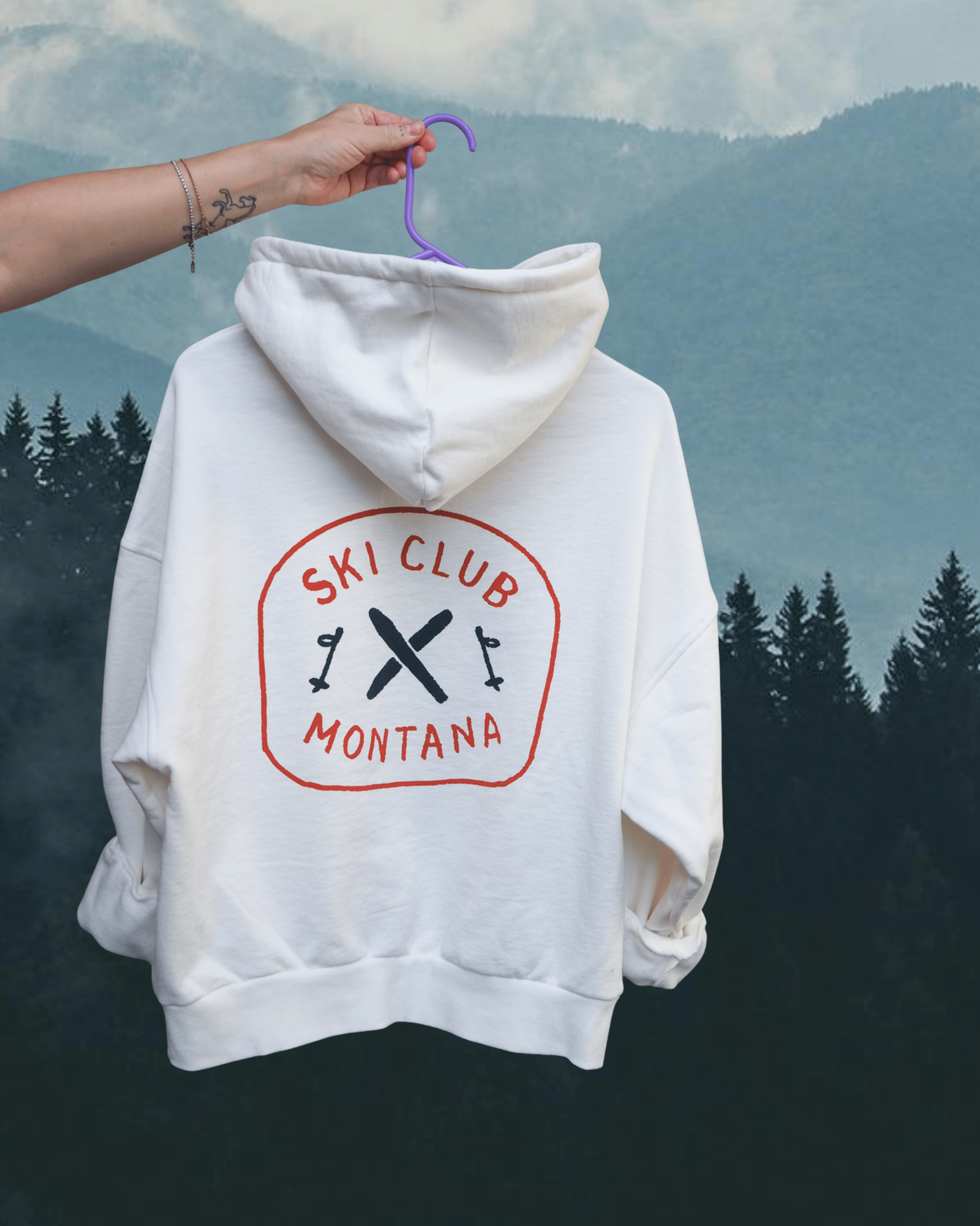 "Ski Club" Hoodie in White - Intrigue Ink Visit Bozeman, Unique Shopping Boutique in Montana, Work from Home Clothes for Women