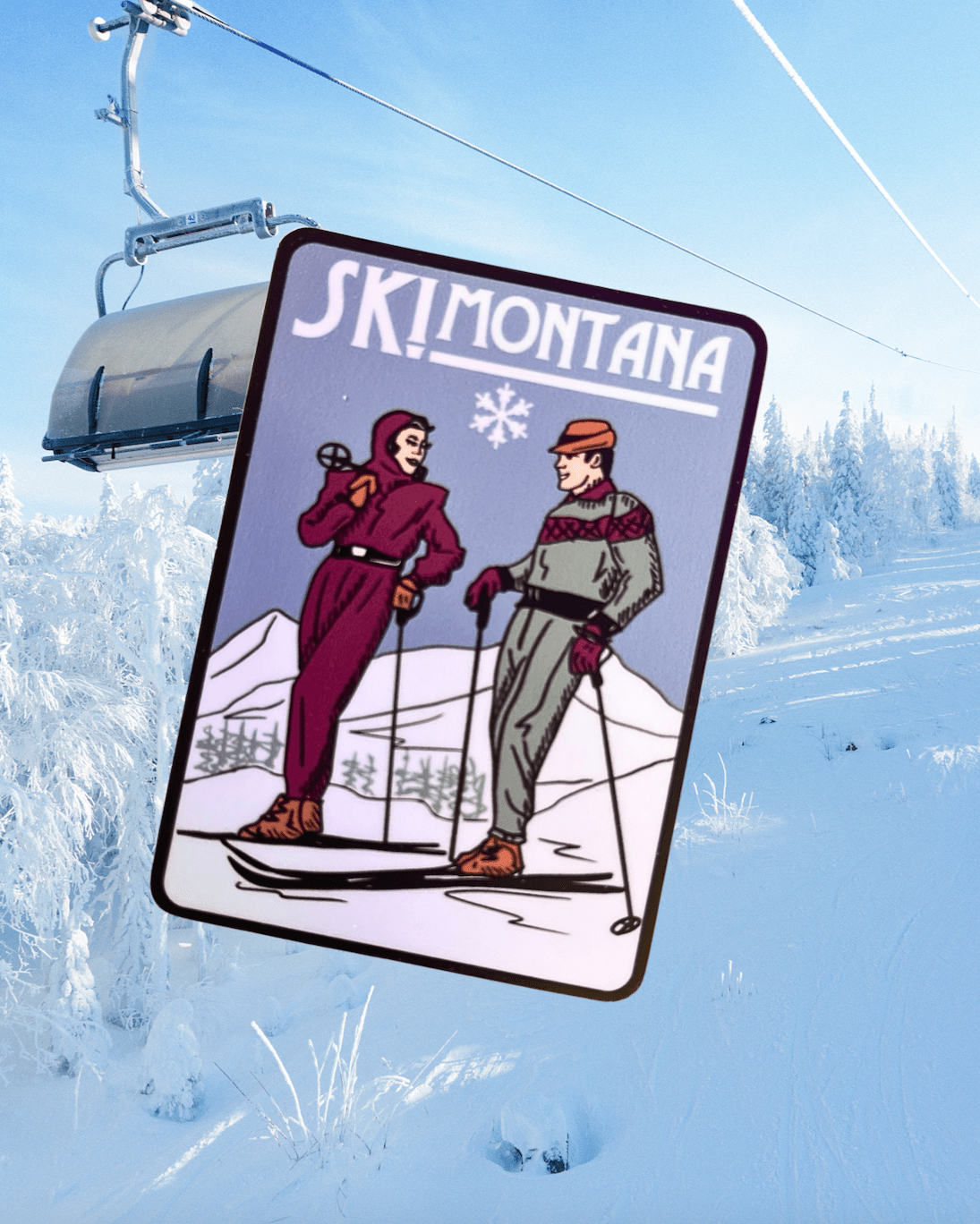 "Ski Couple" Sticker - Intrigue Ink Visit Bozeman, Unique Shopping Boutique in Montana, Work from Home Clothes for Women