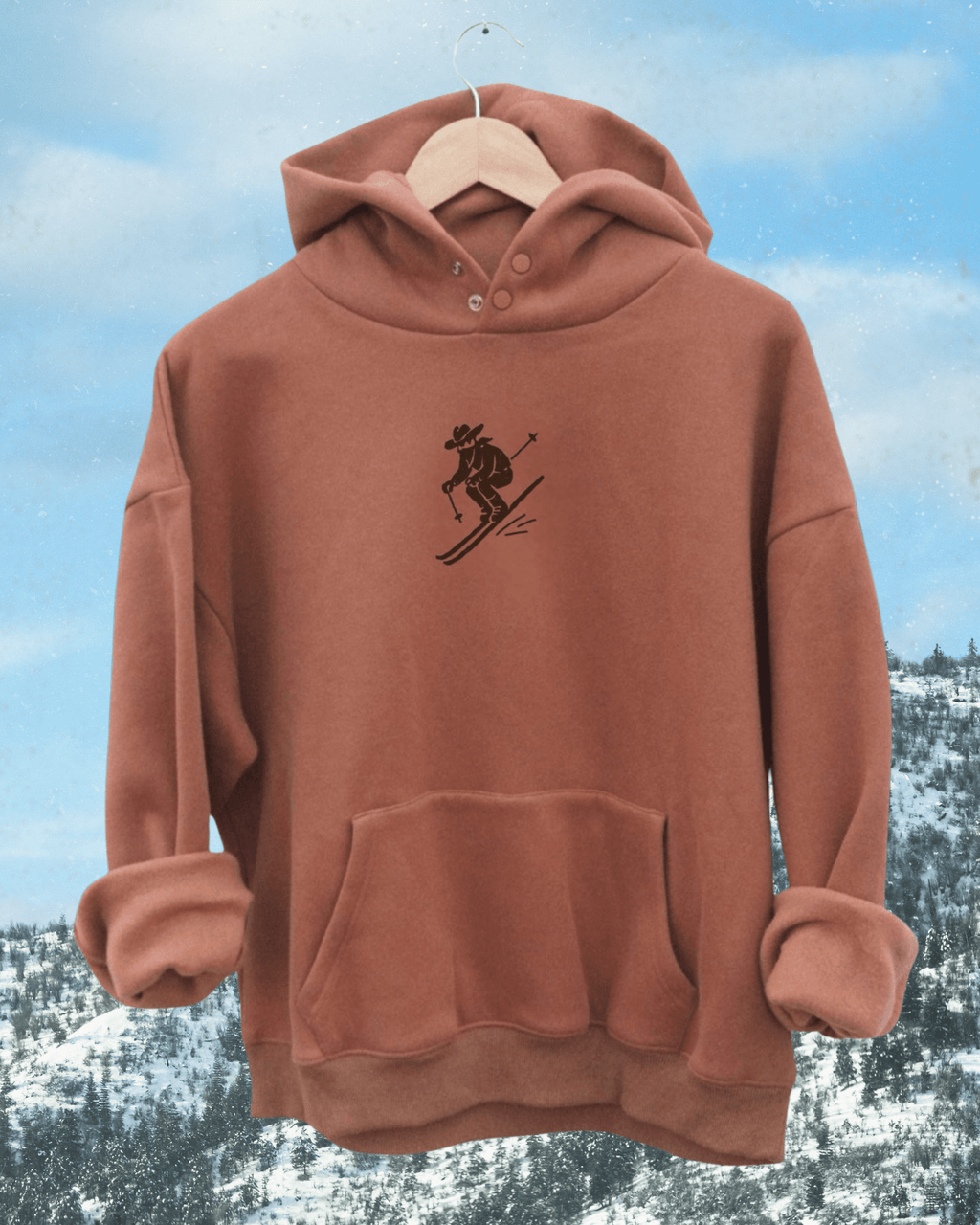"Ski Cowboy" Latte Hoodie - Intrigue Ink Visit Bozeman, Unique Shopping Boutique in Montana, Work from Home Clothes for Women