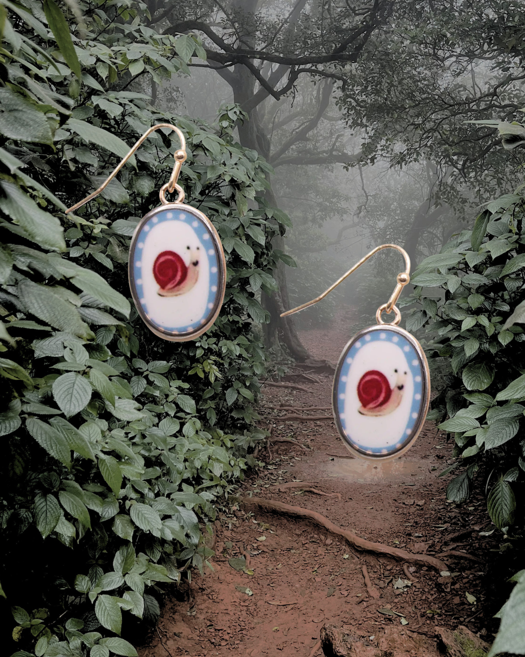 Garden Life Snail Print Gold Oval Earrings