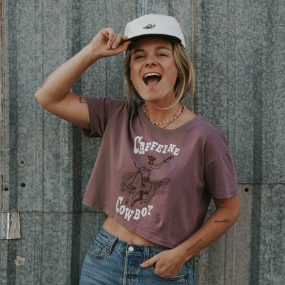 Caffeine Cowboy Crop Tee - Intrigue Ink Visit Bozeman, Unique Shopping Boutique in Montana, Work from Home Clothes for Women