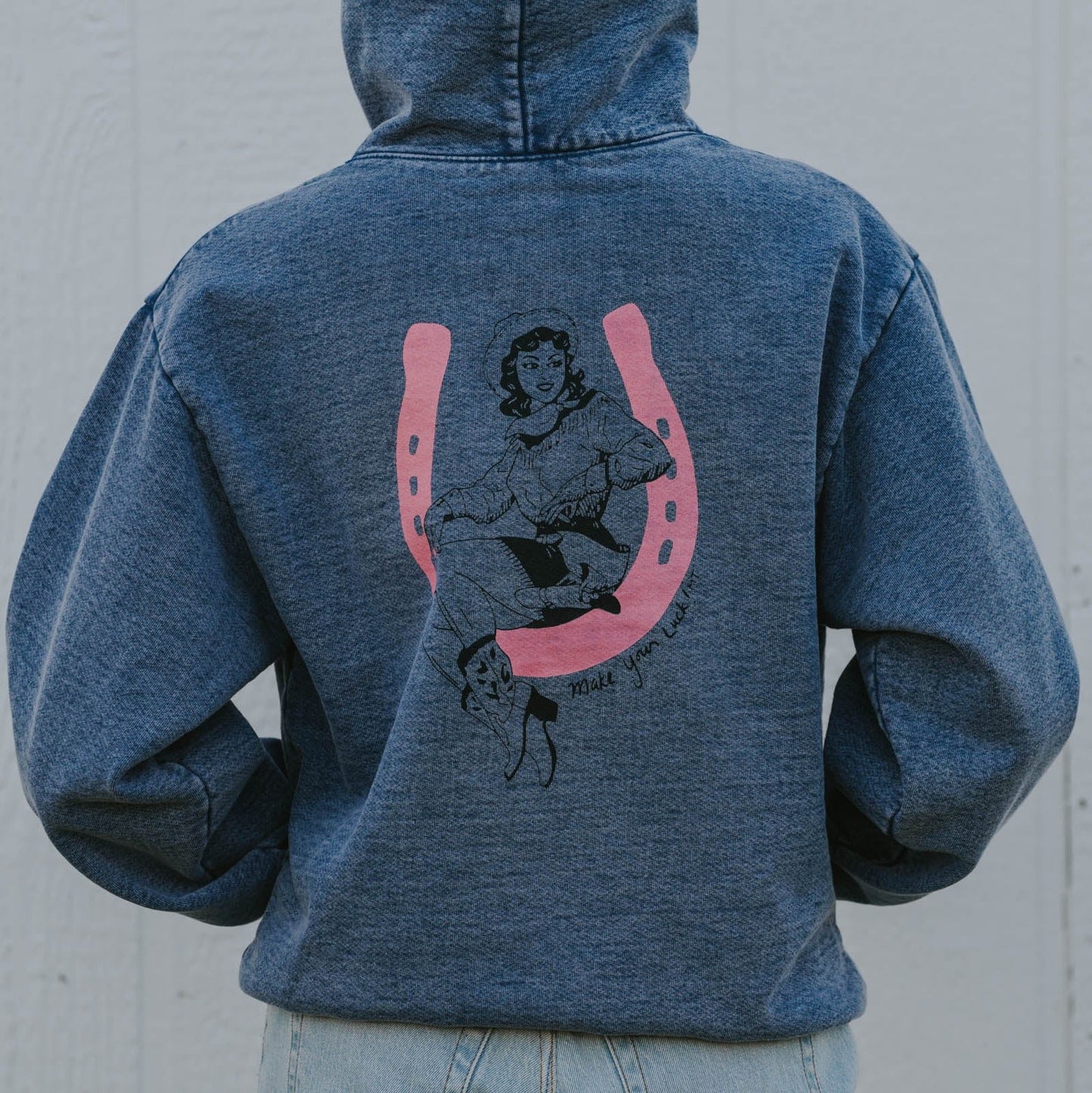 "Lucky Gal" Denim Wash Hoodie