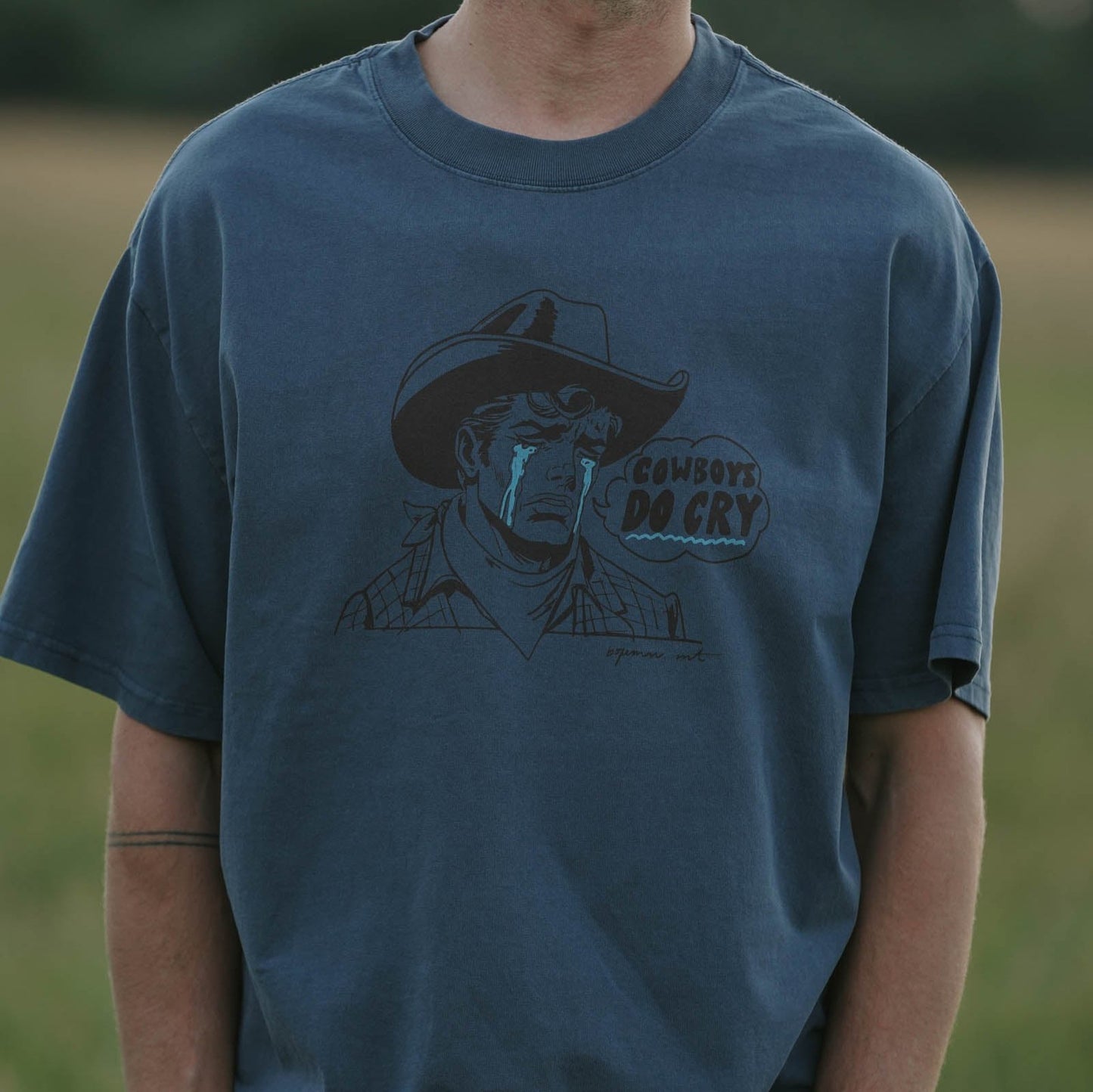 "Cowboys DO Cry" Tee in Indigo