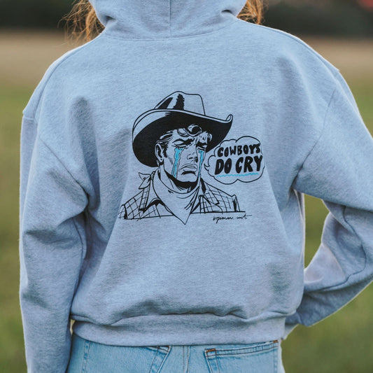 "Cowboys DO Cry" Grey Crop Zip Up Hoodie