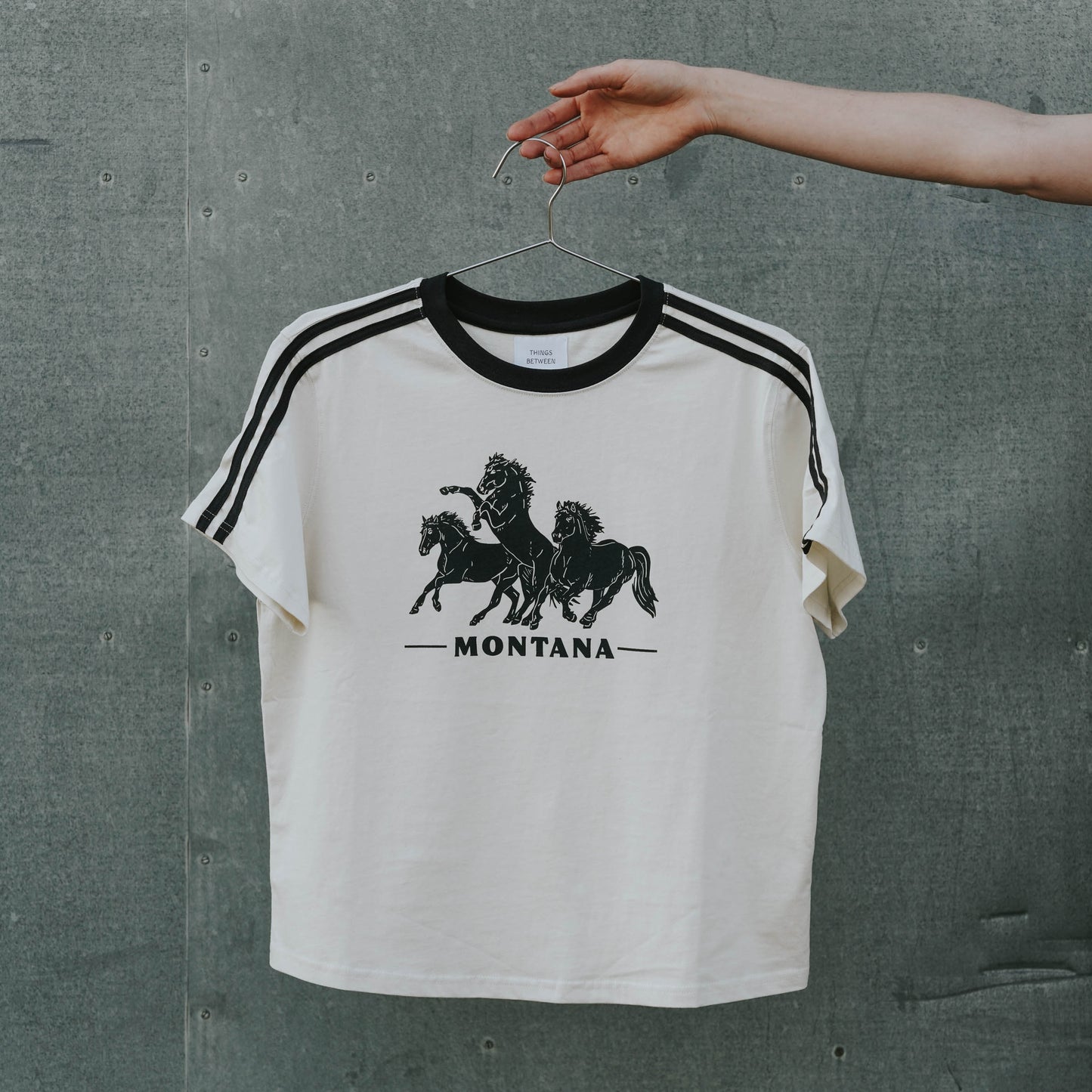 "Horsepower" Retro Stripe Tee - White/Navy