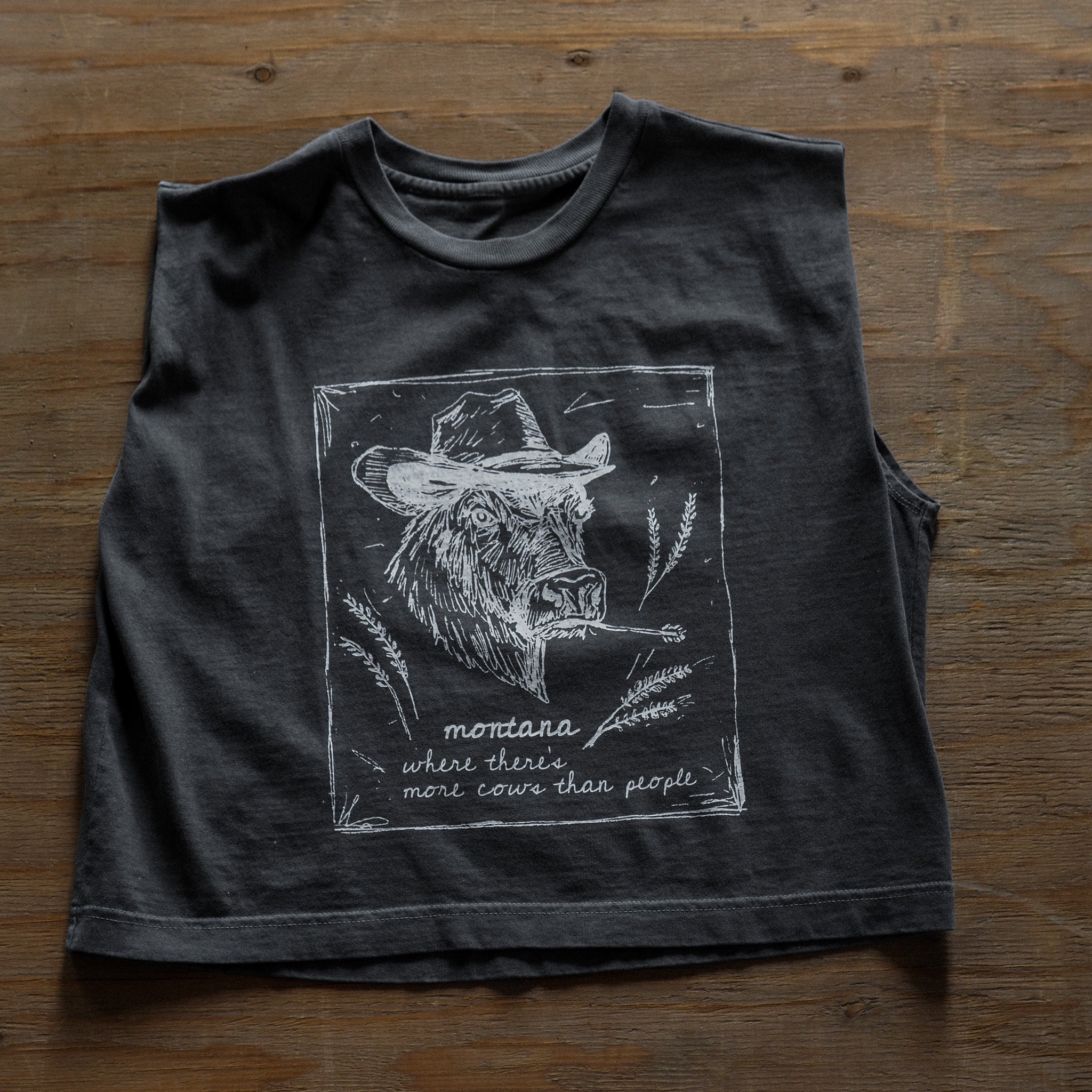 "Montana Cows" Muscle Tank - Intrigue Ink Visit Bozeman, Unique Shopping Boutique in Montana, Work from Home Clothes for Women