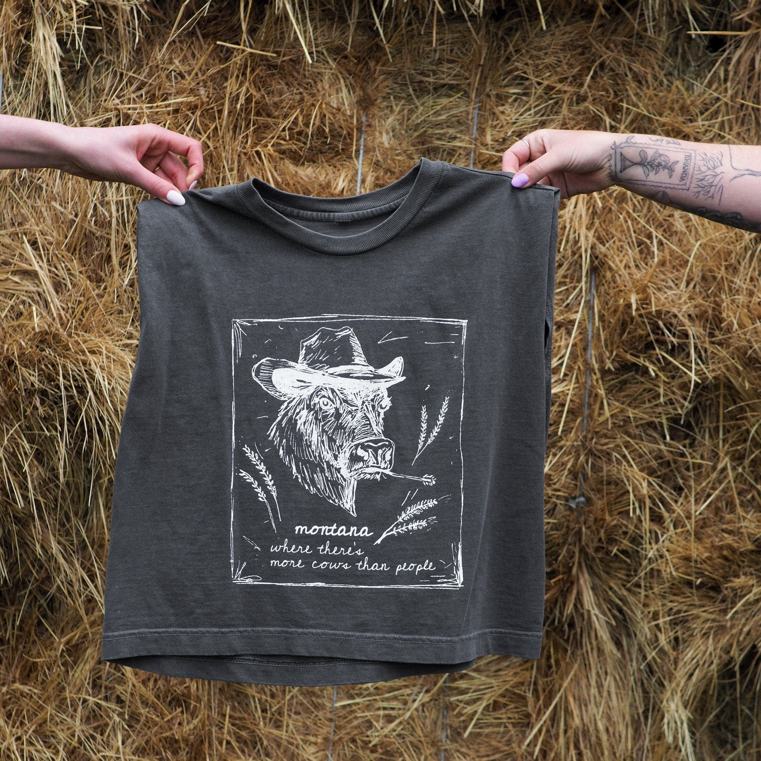 "Montana Cows" Muscle Tank - Intrigue Ink Visit Bozeman, Unique Shopping Boutique in Montana, Work from Home Clothes for Women