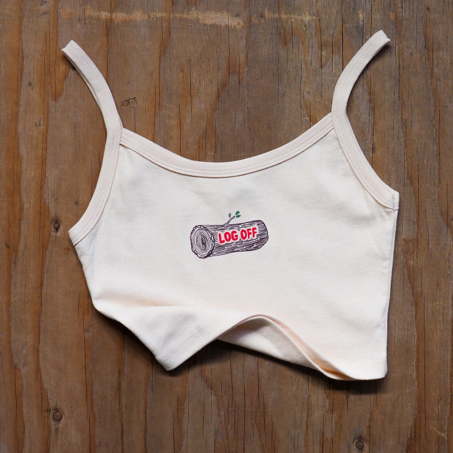 "Log Off" Crop Spaghetti Tank - Intrigue Ink Visit Bozeman, Unique Shopping Boutique in Montana, Work from Home Clothes for Women