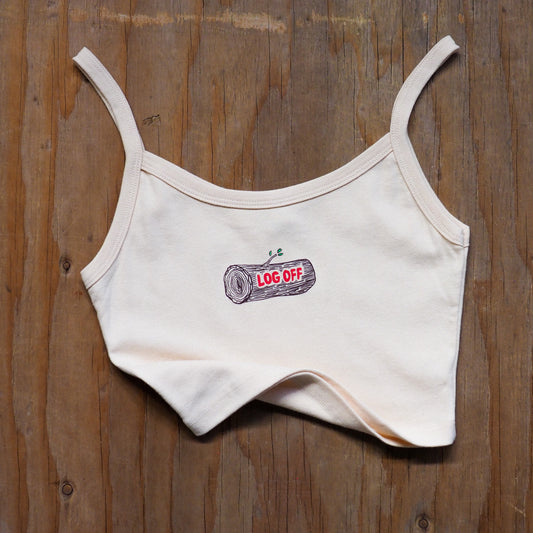 "Log Off" Crop Spaghetti Tank - Intrigue Ink Visit Bozeman, Unique Shopping Boutique in Montana, Work from Home Clothes for Women