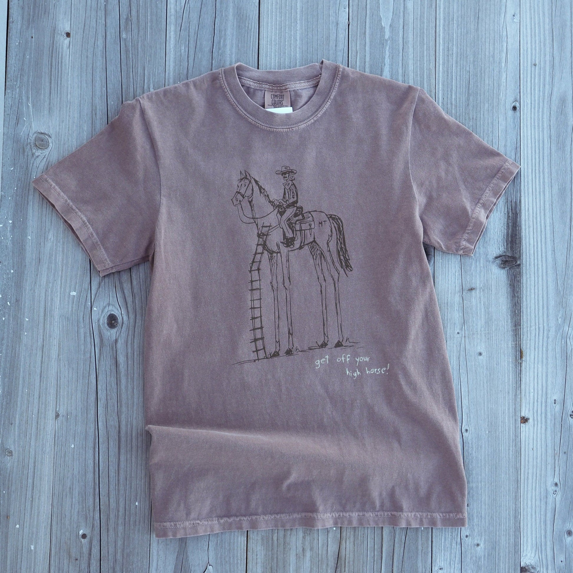 "Get Off Yer High Horse" Tee in Espresso - Intrigue Ink Visit Bozeman, Unique Shopping Boutique in Montana, Work from Home Clothes for Women