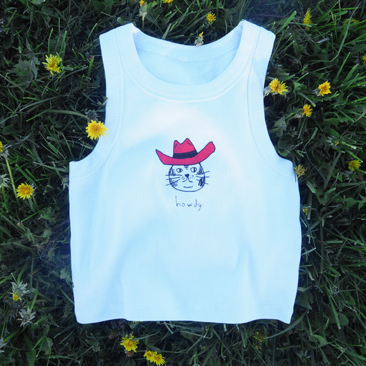 "Howdy Cat" Ribbed Crop Tank