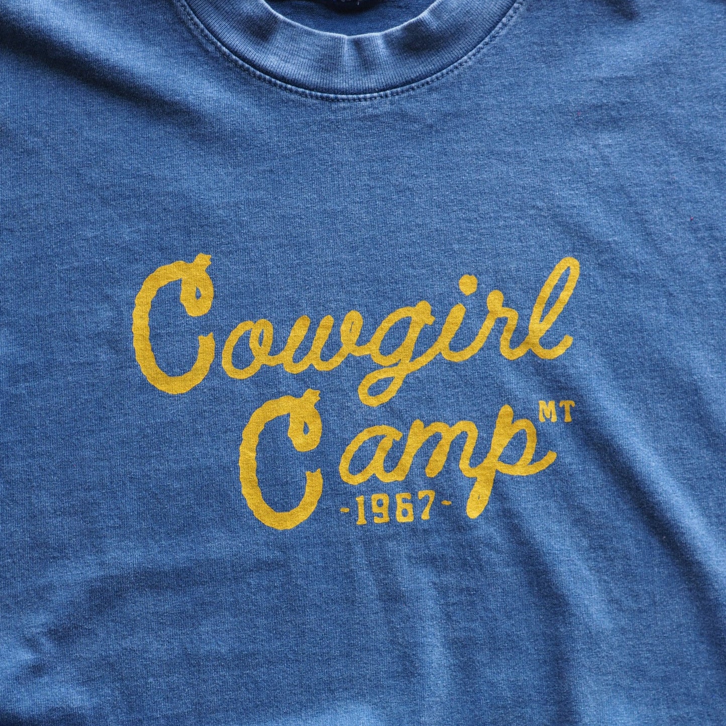 "Cowgirl Camp" Denim Tee - Intrigue Ink Visit Bozeman, Unique Shopping Boutique in Montana, Work from Home Clothes for Women