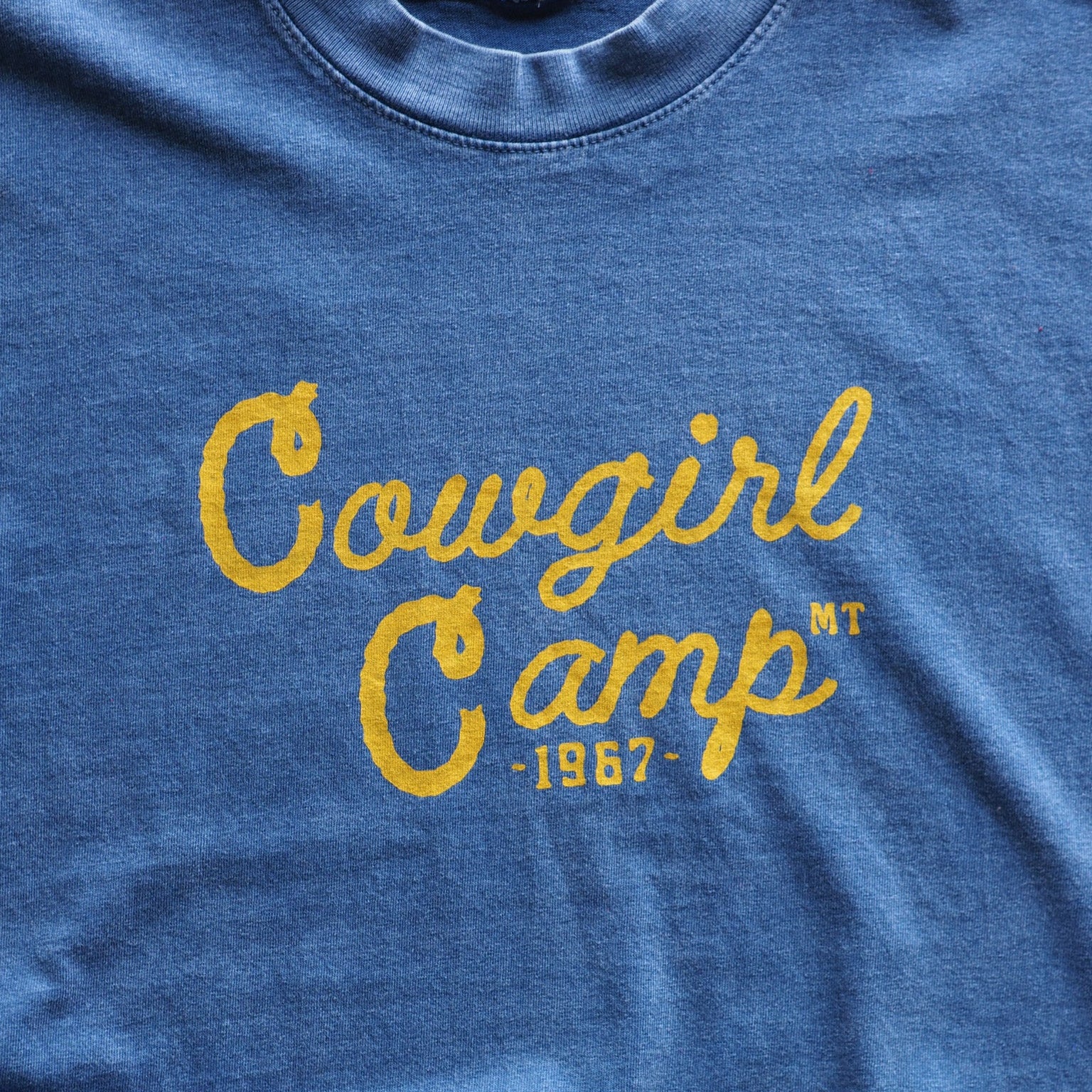 "Cowgirl Camp" Denim Tee - Intrigue Ink Visit Bozeman, Unique Shopping Boutique in Montana, Work from Home Clothes for Women