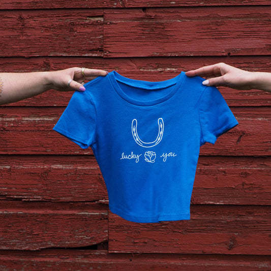 "Lucky You" Tee in Blueberry - Intrigue Ink Visit Bozeman, Unique Shopping Boutique in Montana, Work from Home Clothes for Women
